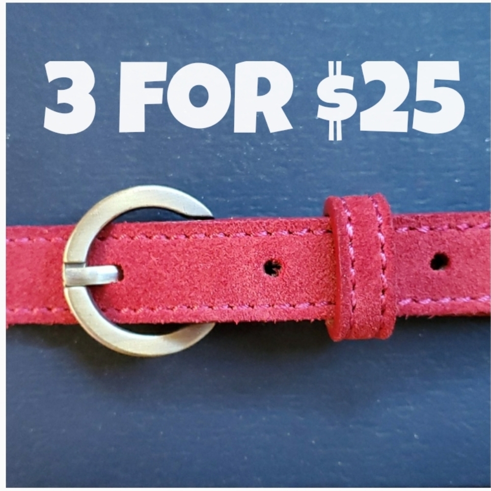 Garnet Hill Red Leather Suede Skinny Belt S